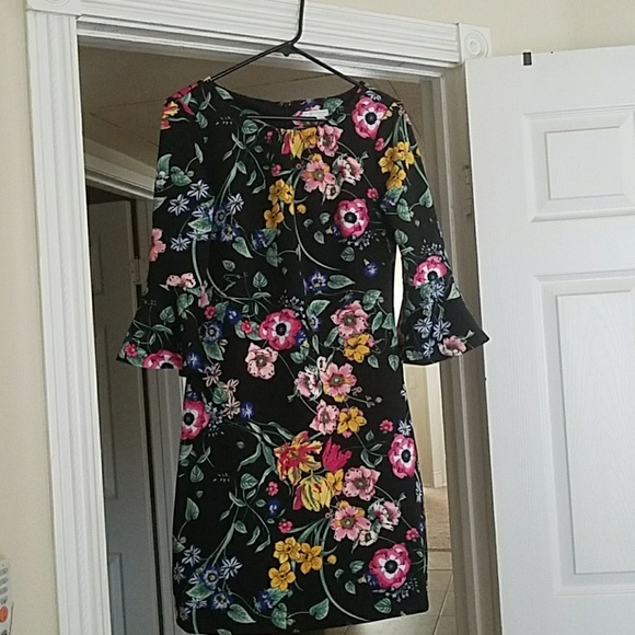 black floral dress with bell sleeves